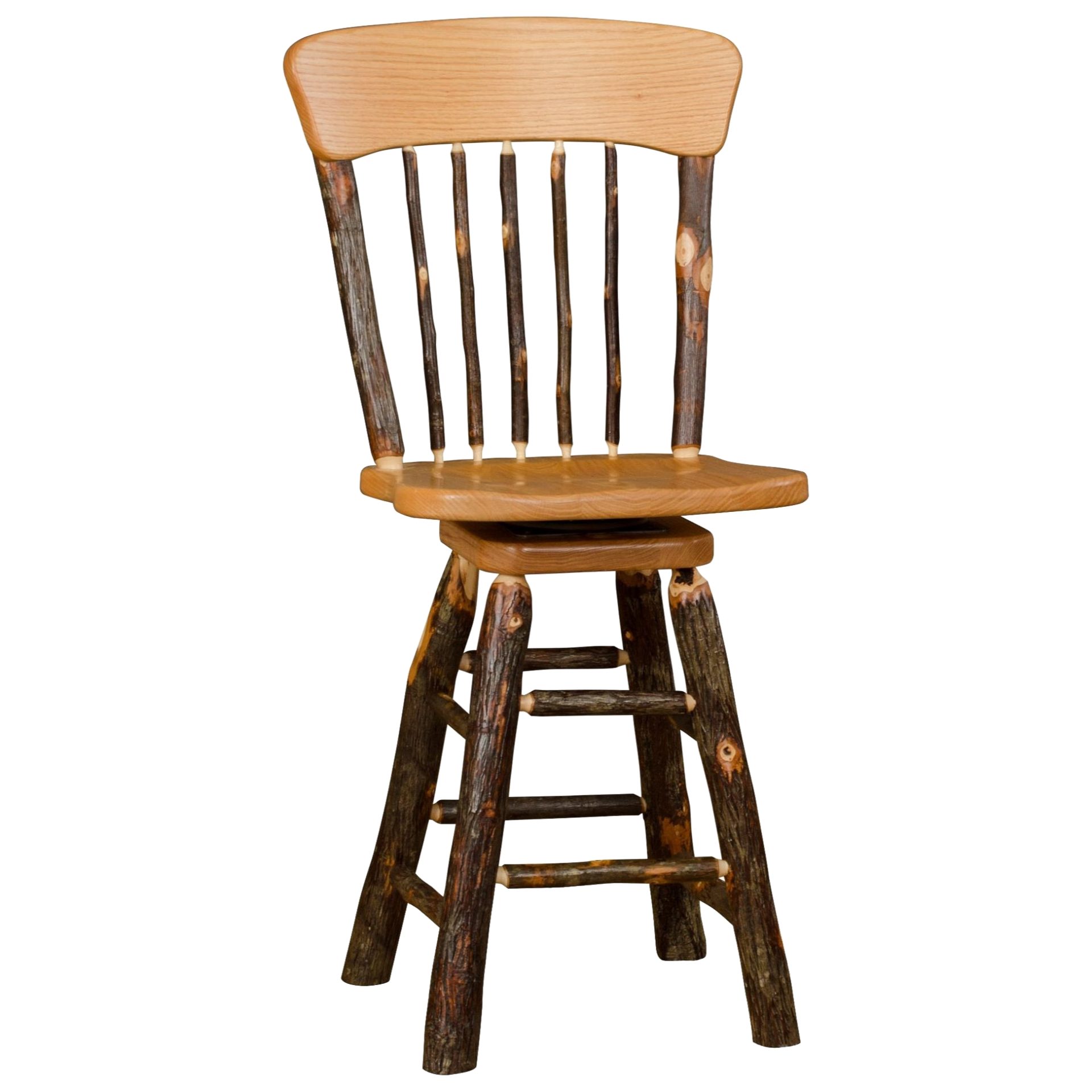 Rustic Hickory Panel-Back Swivel Stool