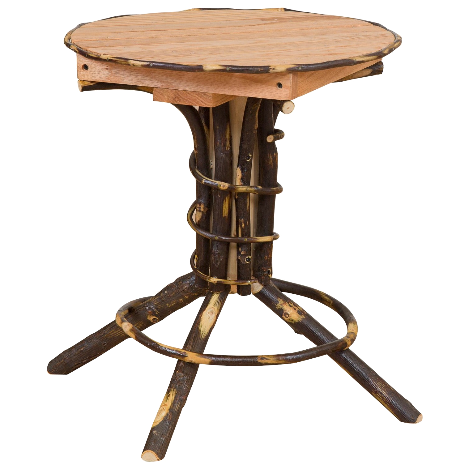 Rustic Hickory Round Pedestal End Table