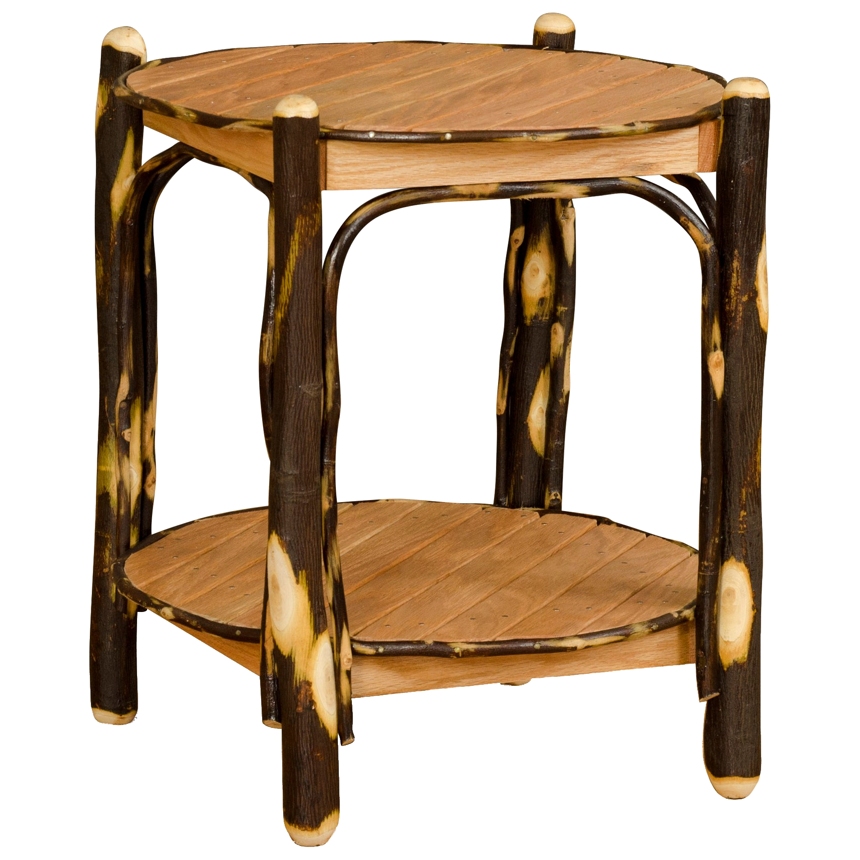 Rustic Hickory & Oak 2 Tier Round End Table