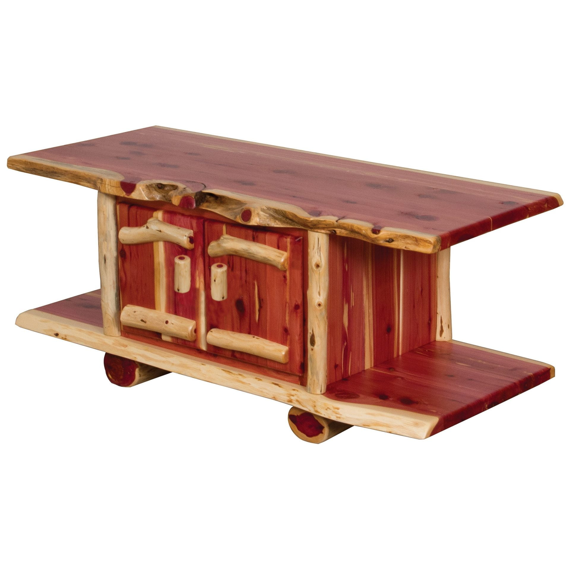 Rustic Red Cedar Log Coffee Table with 2 Doors