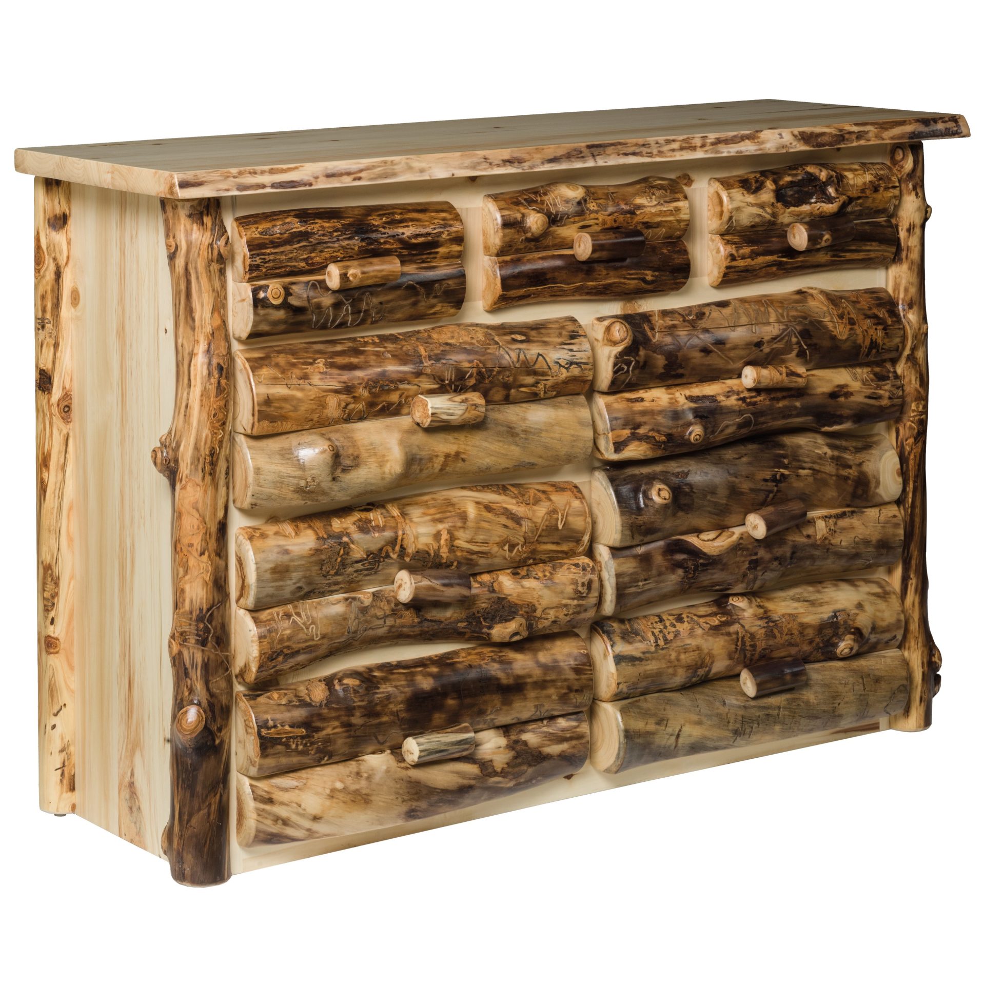 Rustic Aspen Log 9-Drawer Dresser