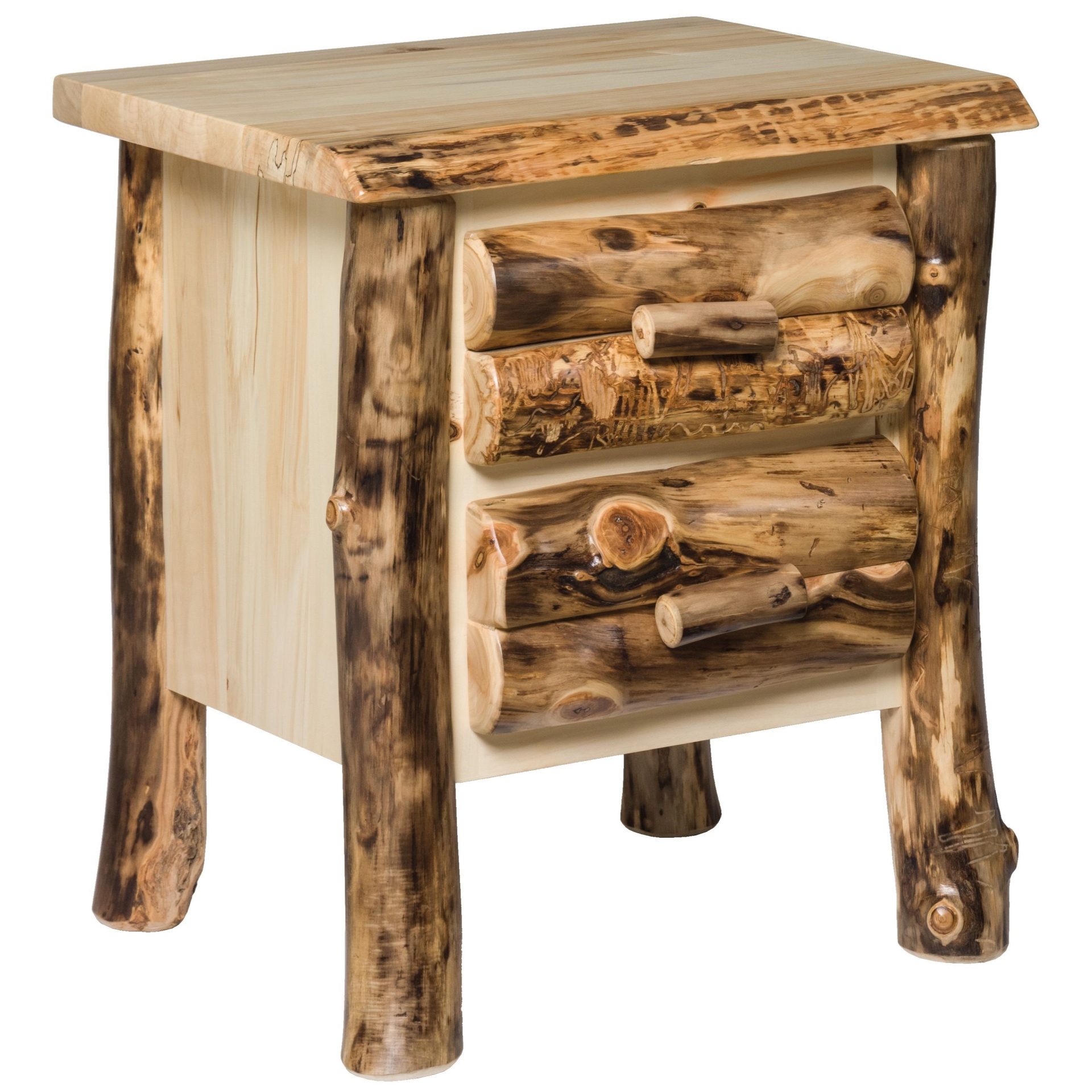 Rustic Aspen Log 2-Drawer Nightstand