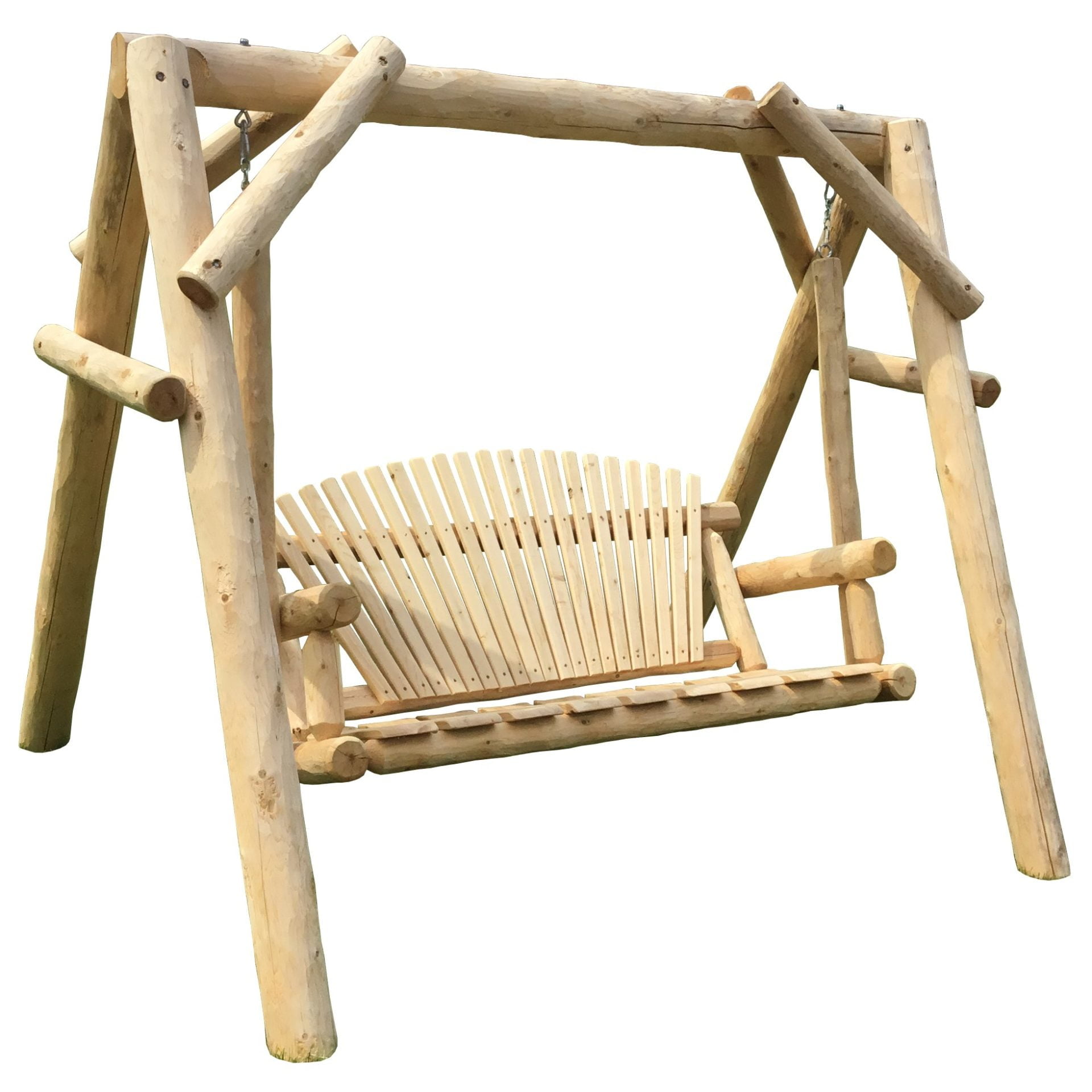 Outdoor White Cedar Log Swing with A-Frame