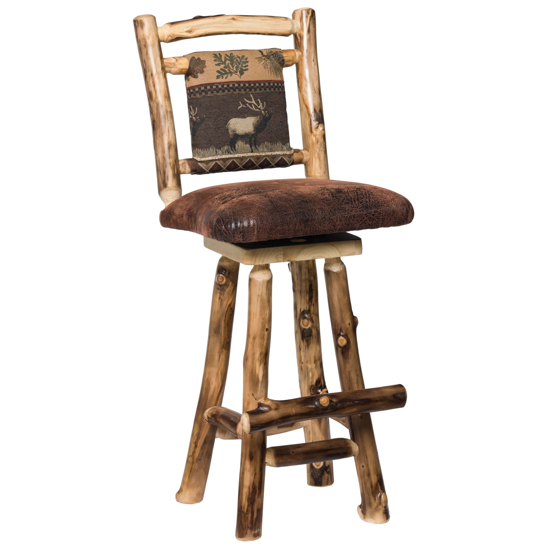 Rustic Aspen Log Upholstered Swivel Stool