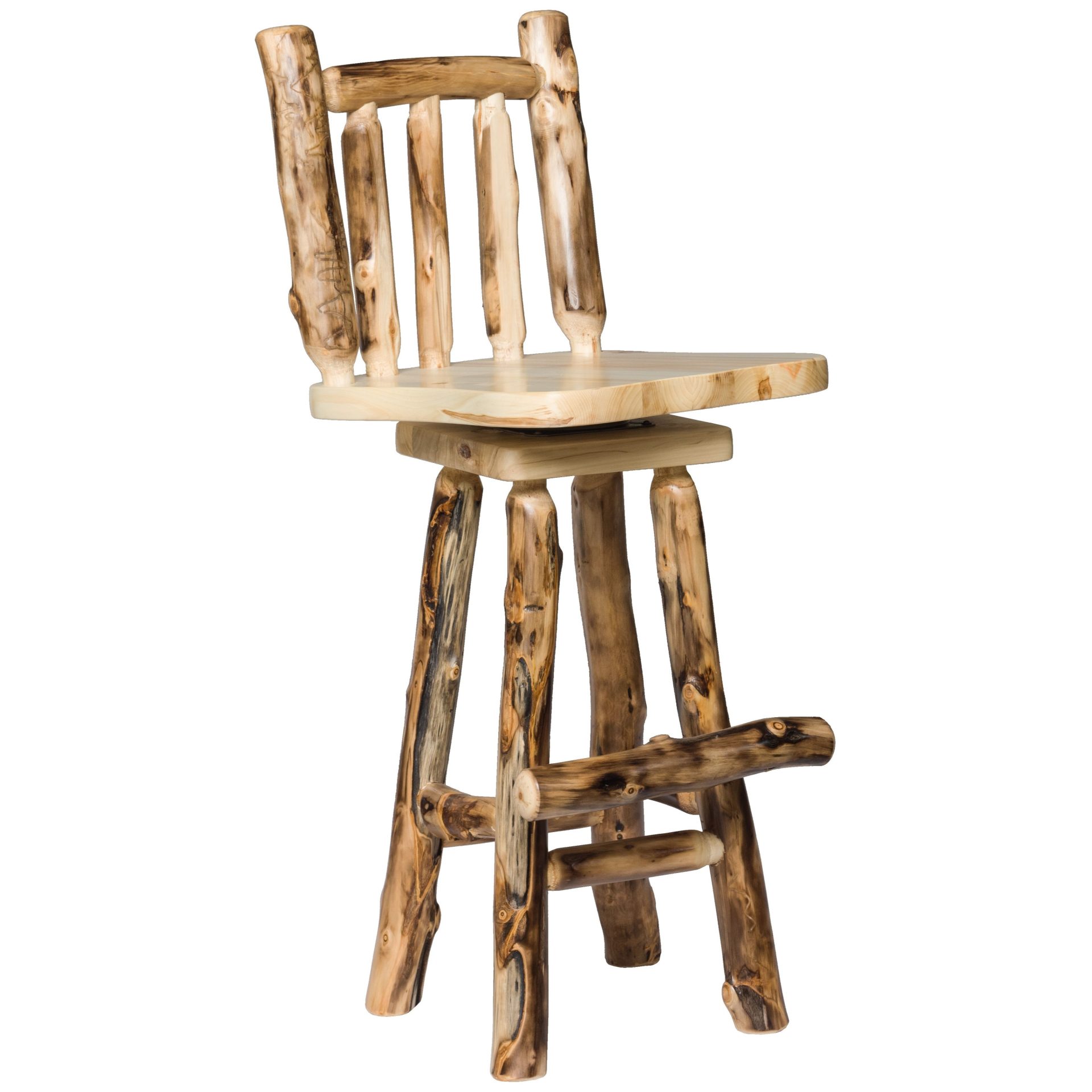 Rustic Aspen Log Swivel Bar Stool