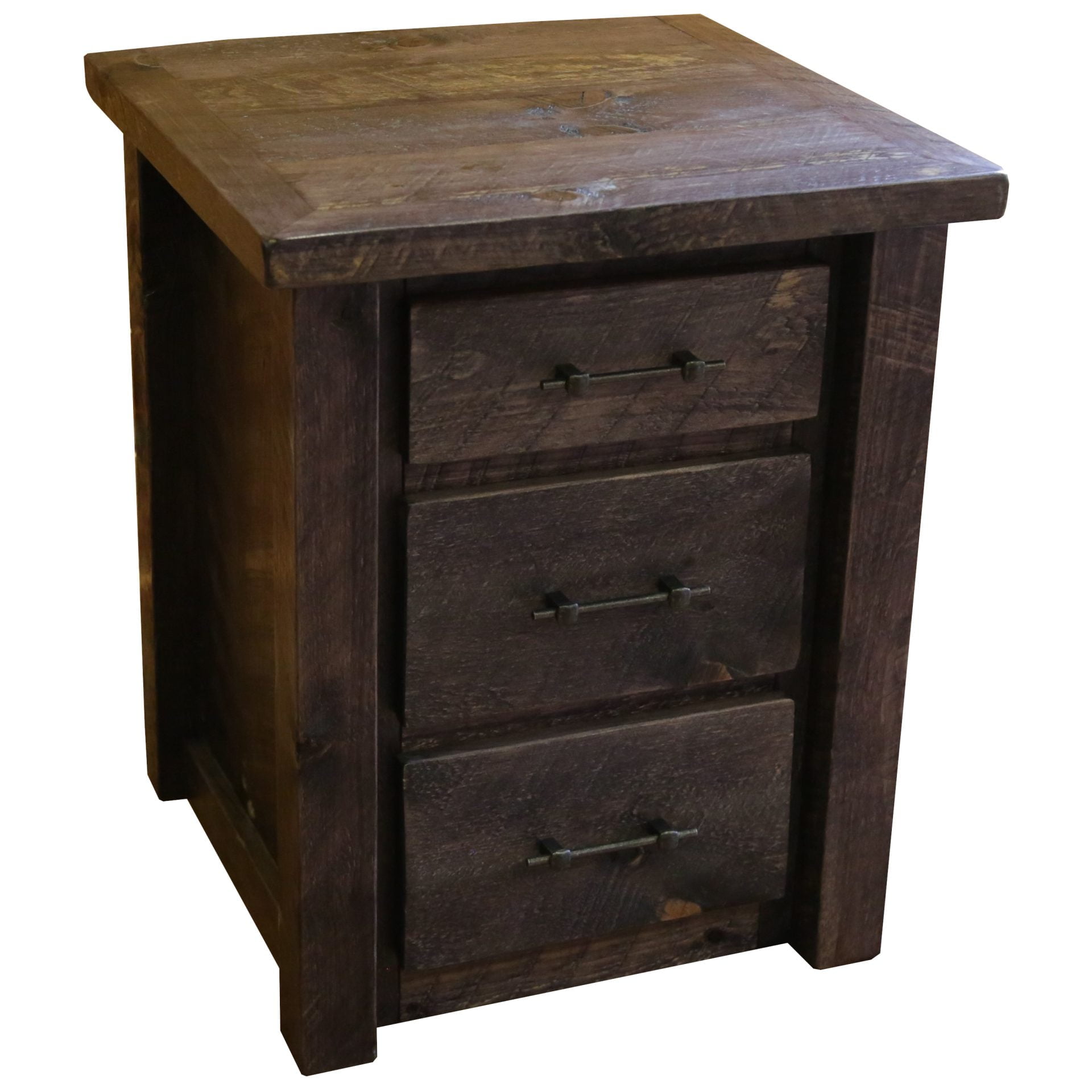 Barnwood Style Timber Peg 3-Drawer End Table