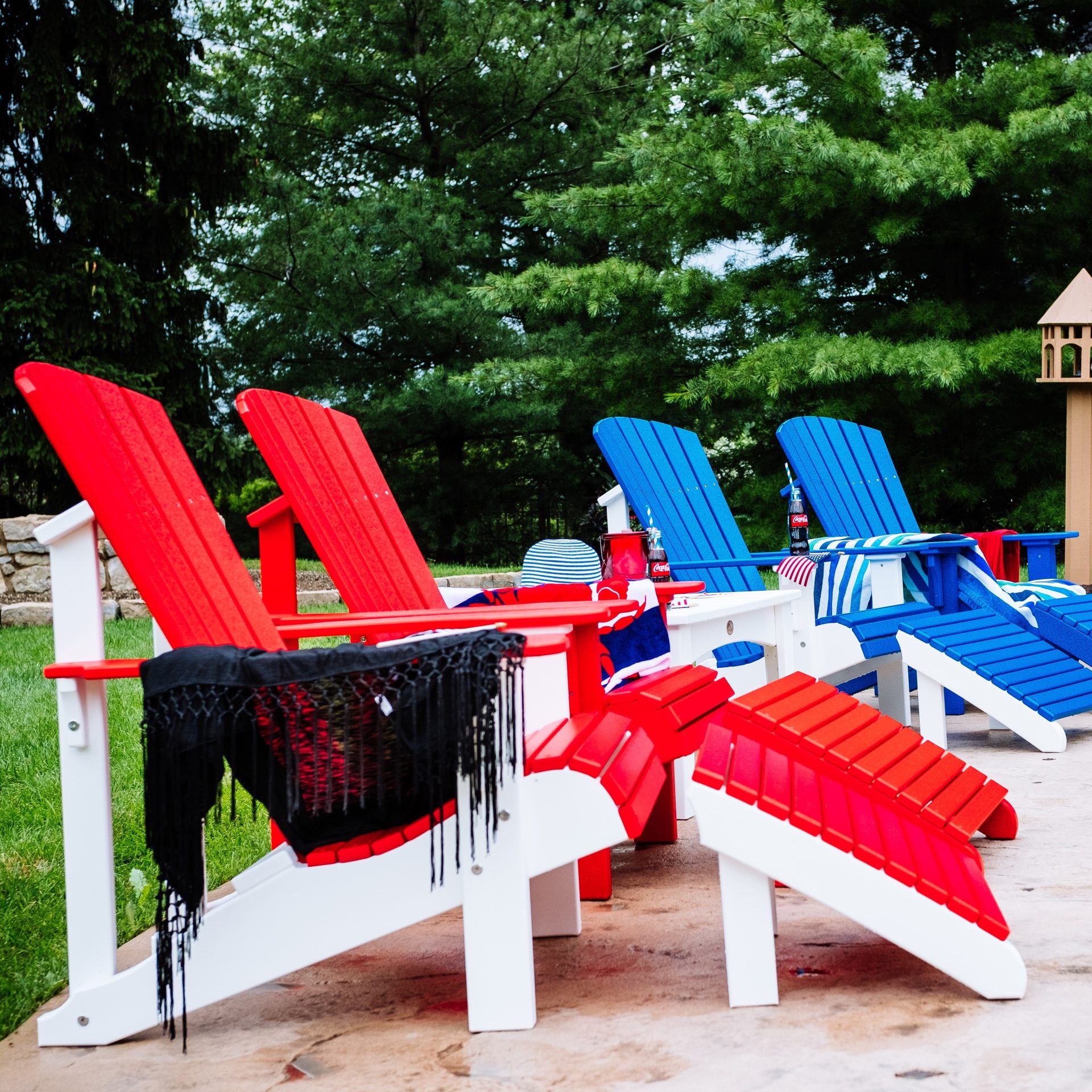 Furniture Barn USA Amish Made Rustic Furniture   Poly Deluxe Adirondack Chairs Red White Red Blue White Blue 