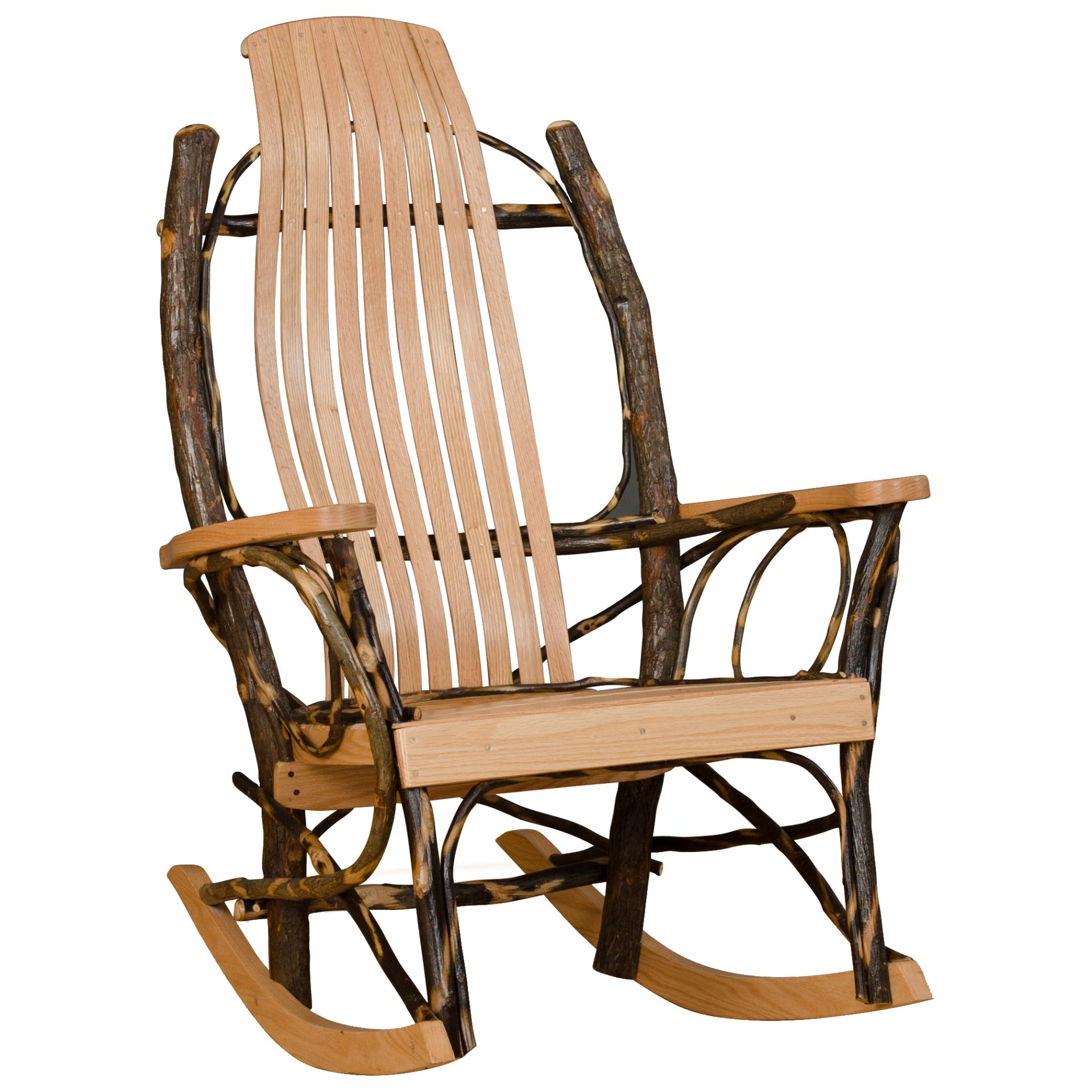 Rustic Hickory and Oak 9 Slat Flat Arm Rocker – Set of Two