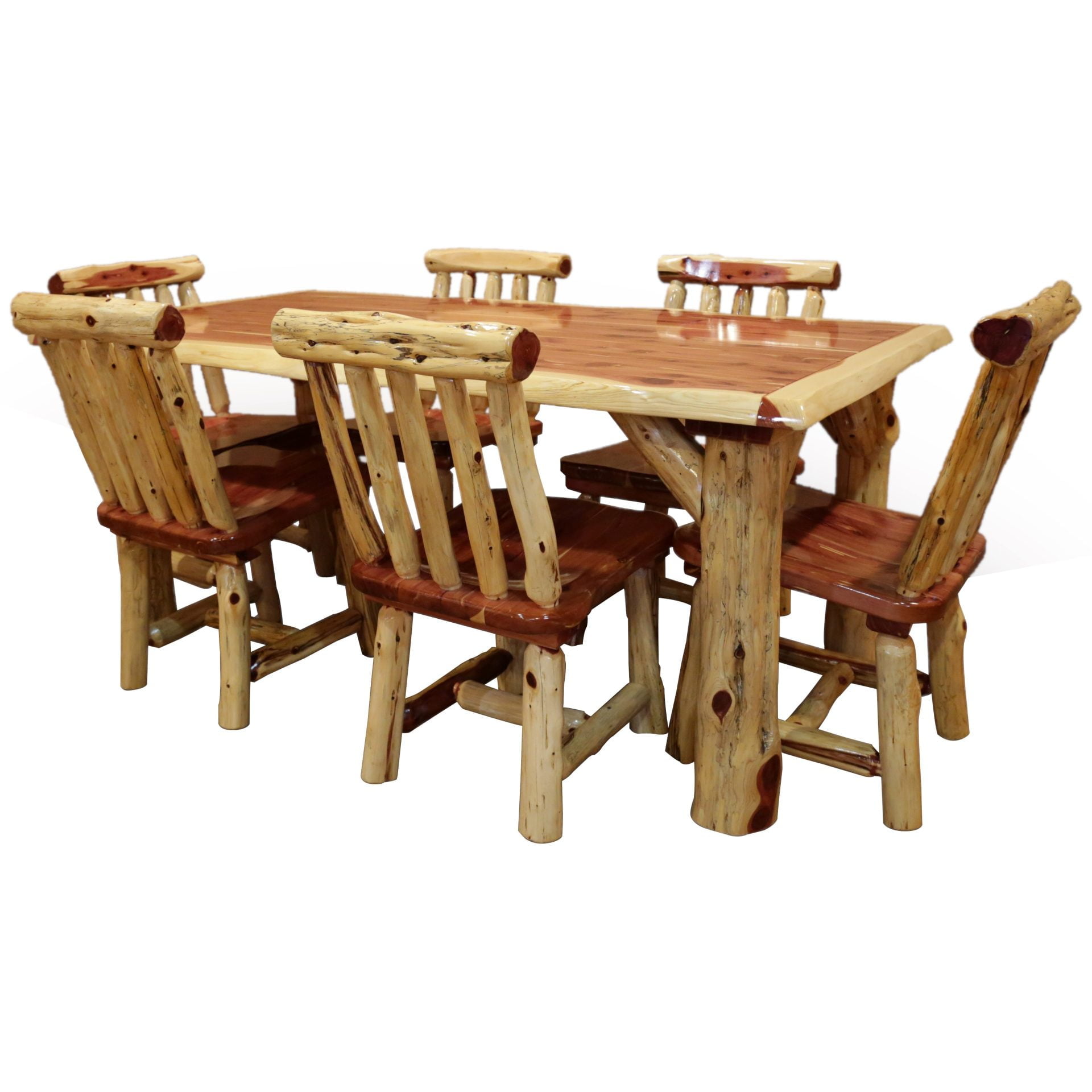 Rustic Red Cedar Log 7-Piece Family Dining Set