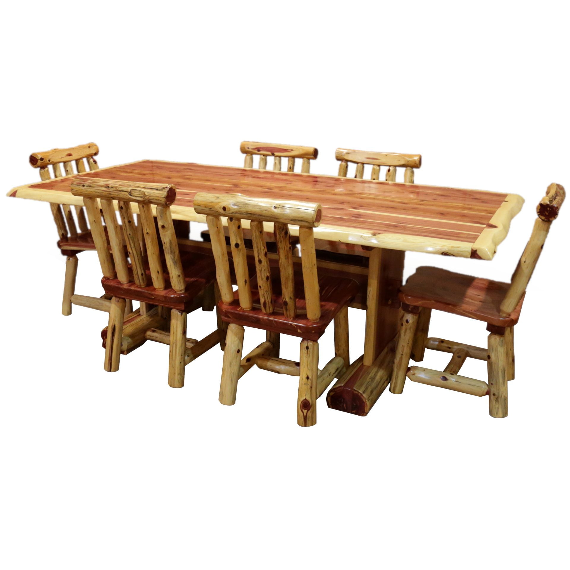 Rustic Red Cedar Log 7 Piece Trestle Dining Set