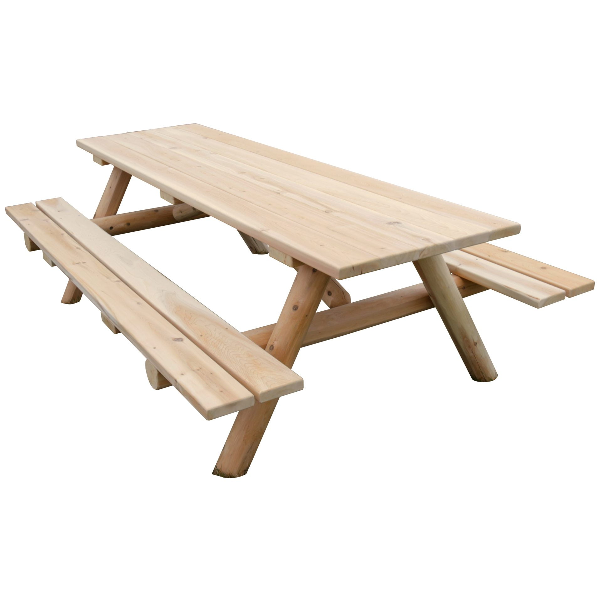 Outdoor White Cedar Log Picnic Table With Attached Benches