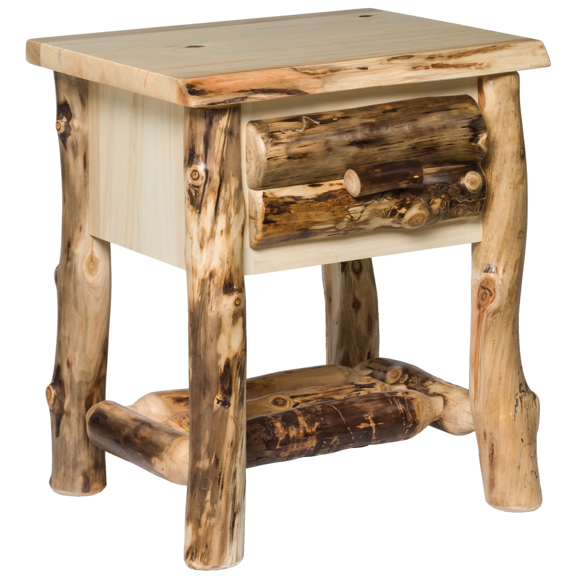 Rustic Aspen Log 1-Drawer Nightstand