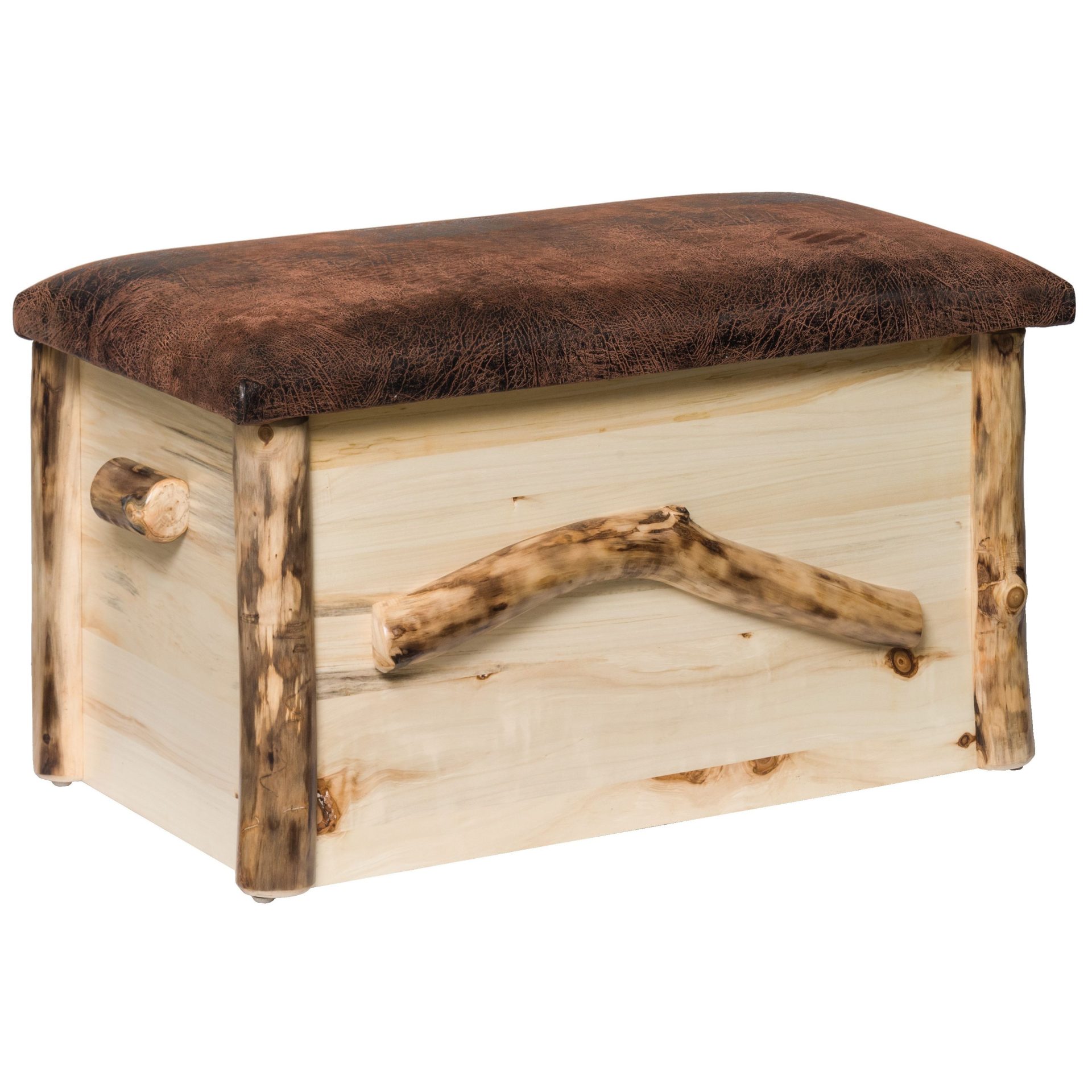 Rustic Aspen Log Blanket Chest with Cushioned Seat