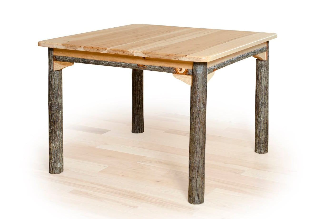 Solid Top 60″ Rustic Hickory Dining Table with Extensions