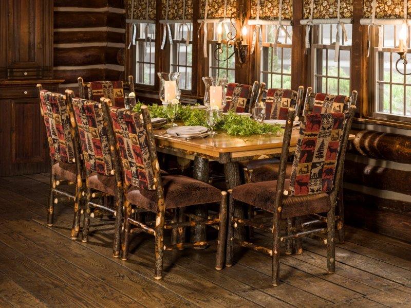 Rustic Hickory Trestle Style 72″ Dining Table with 8 Chairs