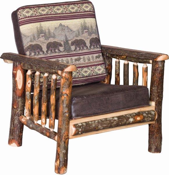 Rustic Hickory Log Faux Leather Living Room Chair