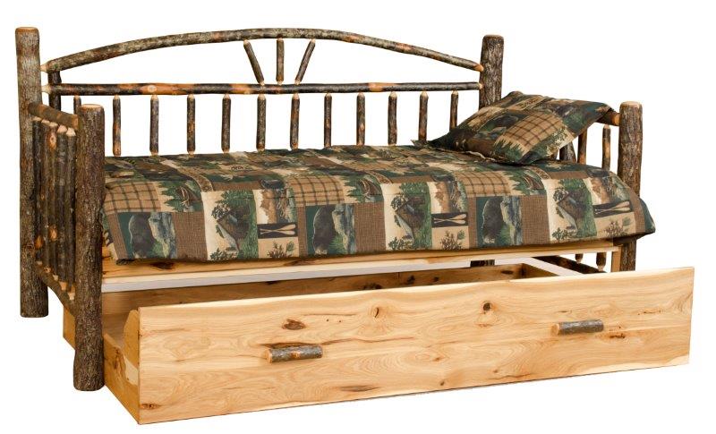 Rustic Hickory Log Day Bed with Trundle