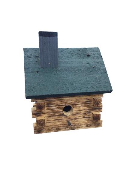 Log Cabin Bird House with Twisted Rope Hanger