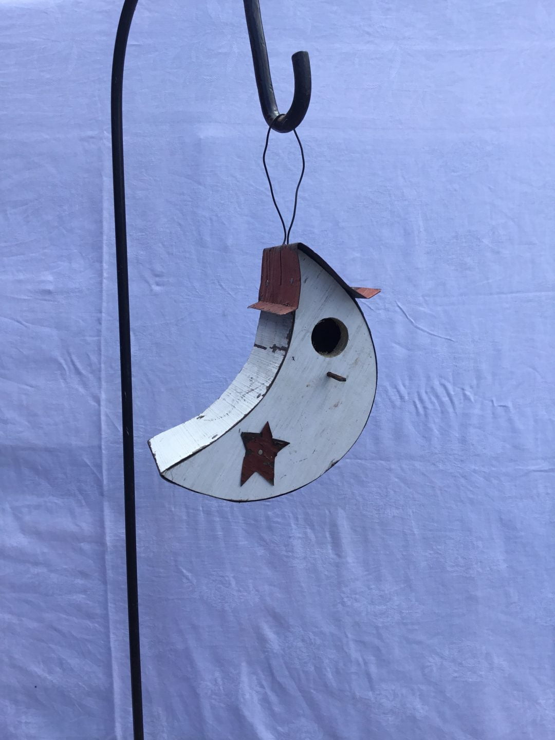 Small Moon Shaped Bird House with Wire Hanger & Clean Out Door