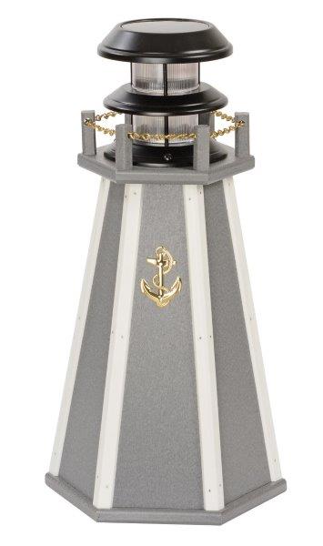 Solar Accent 18 Inch Lighthouse in Poly Lumber – Gray & White