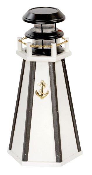 Solar Accent 18 Inch Lighthouse in Poly Lumber – White & Black