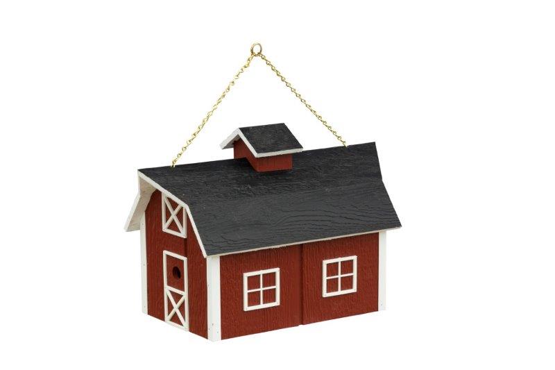 Outdoor Hanging Wood Red Barn Shaped Bird House