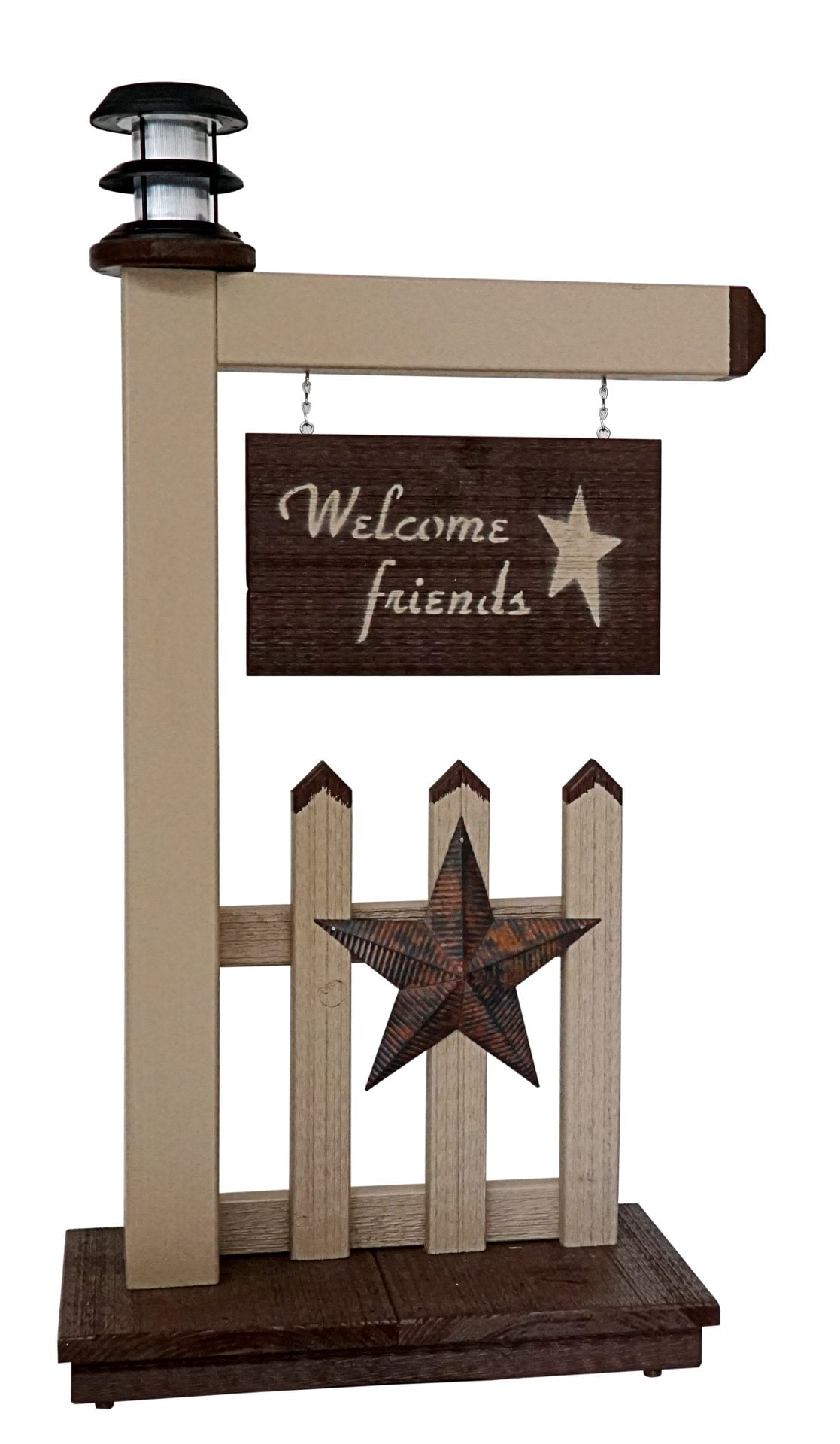 Primitive Outdoor Entryway Welcome Sign with Solar Light