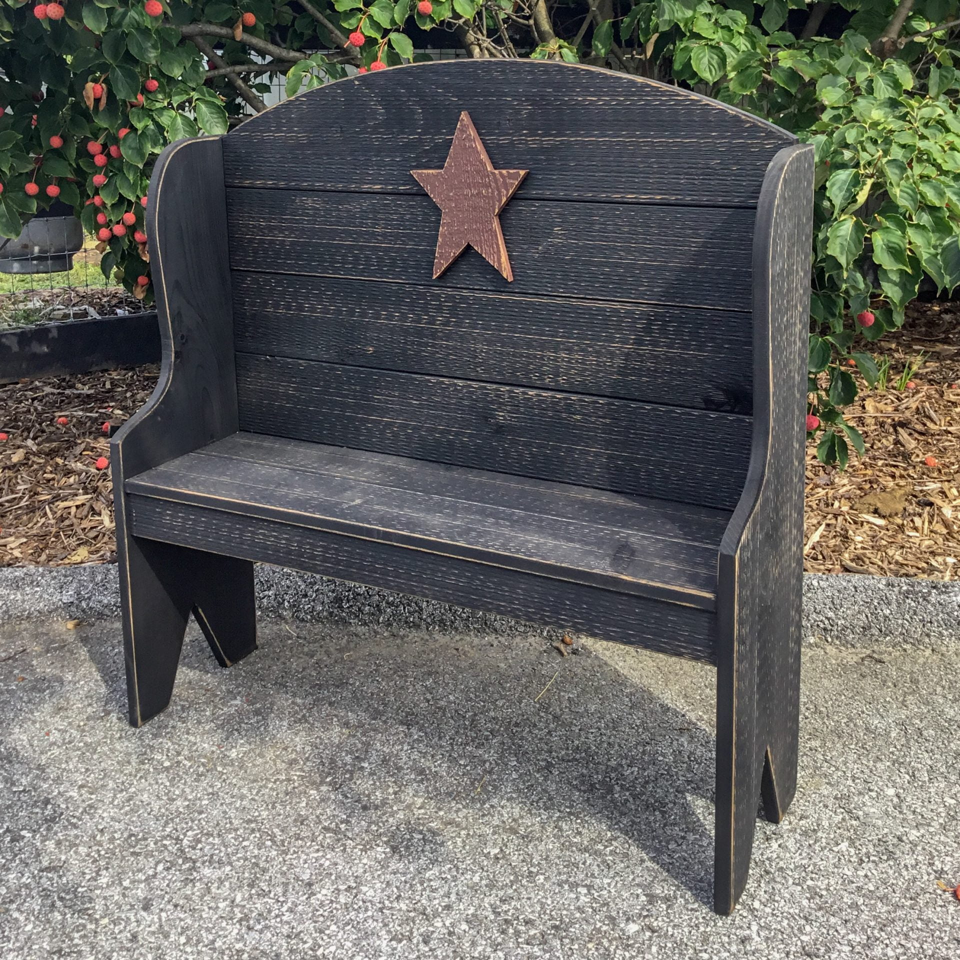 Primitive Rustic Miniature Deacon's Bench With Country Star