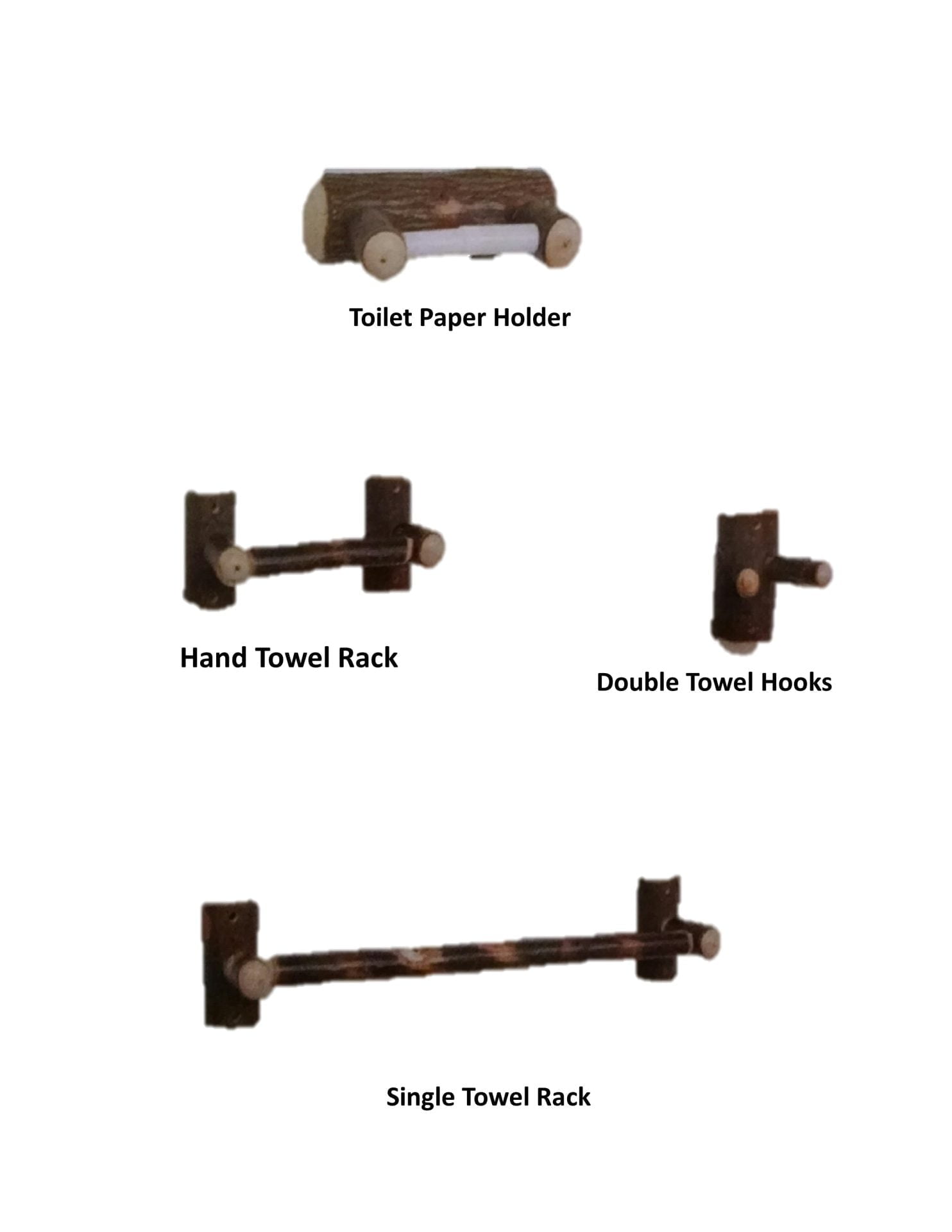 Rustic Hickory Bathroom Towel Racks & Hook Set