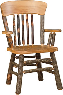 Set of 2 Panel Back Rustic Hickory Log Dining Chairs with Arms