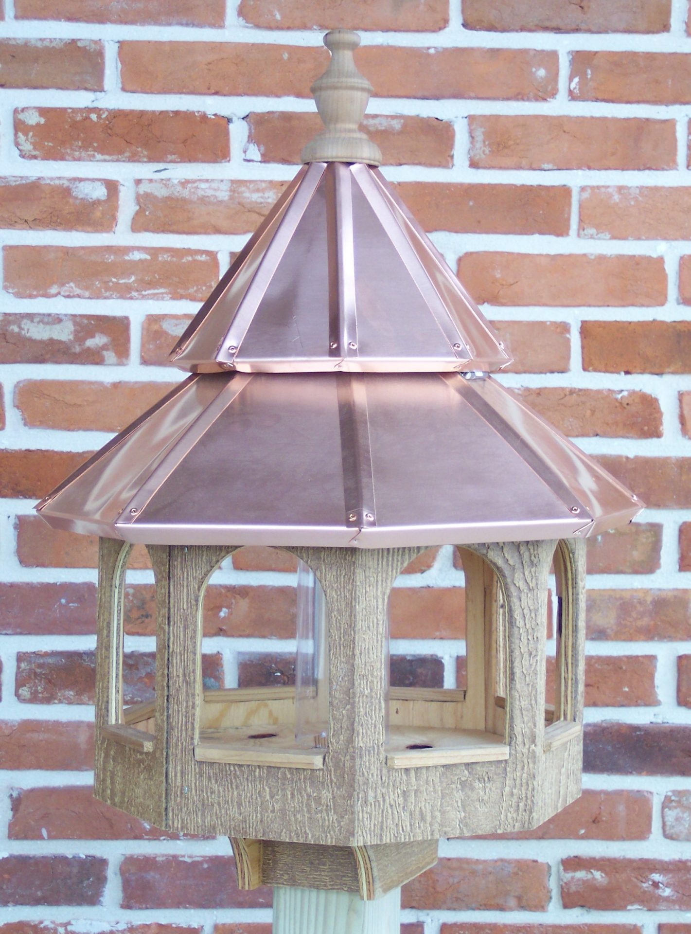 Large Natural Bird Feeder with Copper Roof