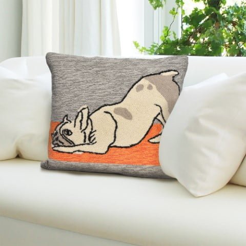 Liora Manne Frontporch Yoga Dogs Indoor / Outdoor Pillow Heather