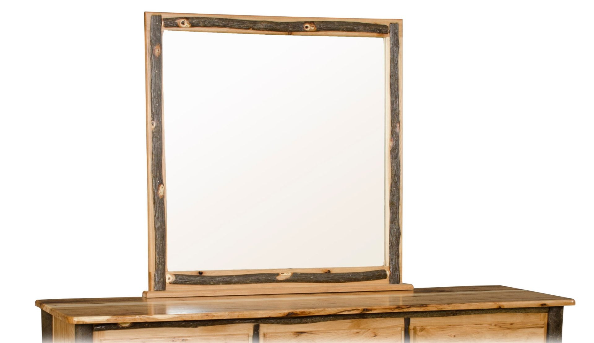 Square Bedroom Mirror Frame – Rustic Hickory Log Trim