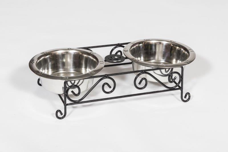 Wrought Iron Dog Feeder- Small with Double Dog Dish- 2 Quarts