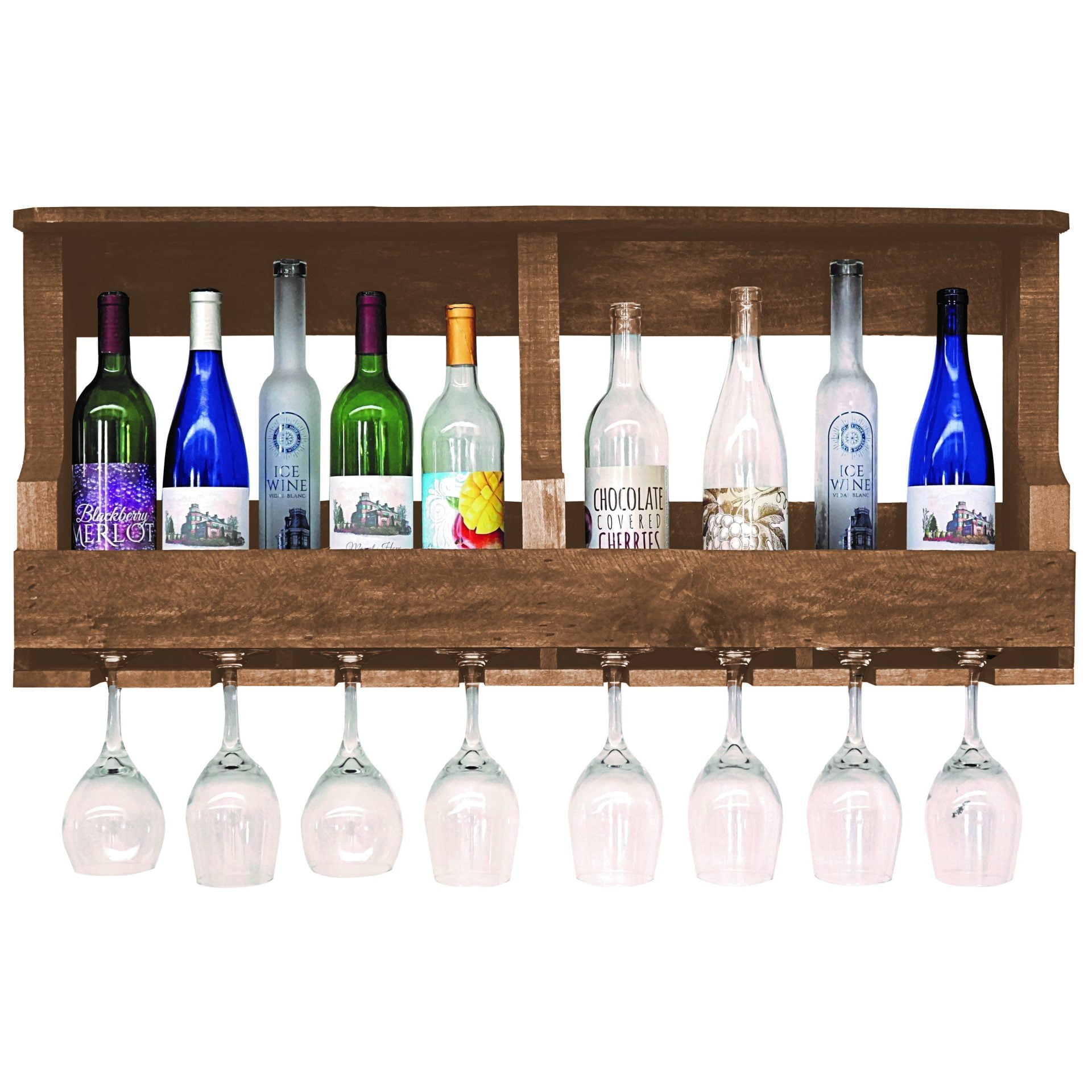 Farmhouse Original 10 Bottle Wine Shelf with 8 Glass Holder